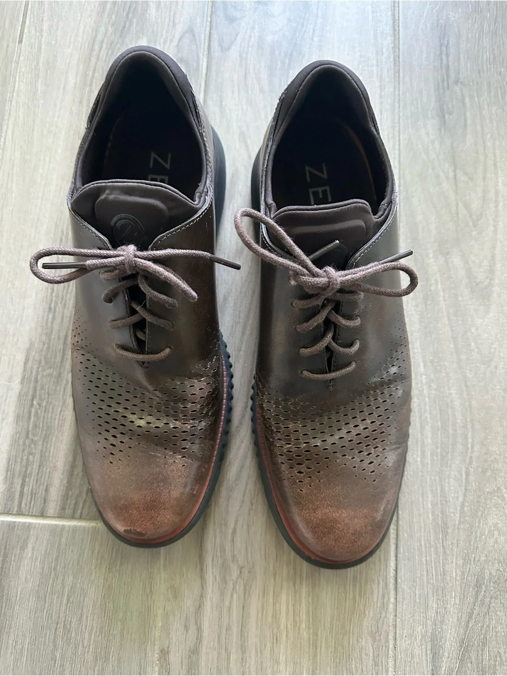 Cole Haan Brown Perforated Leather Lace-Up Oxfords